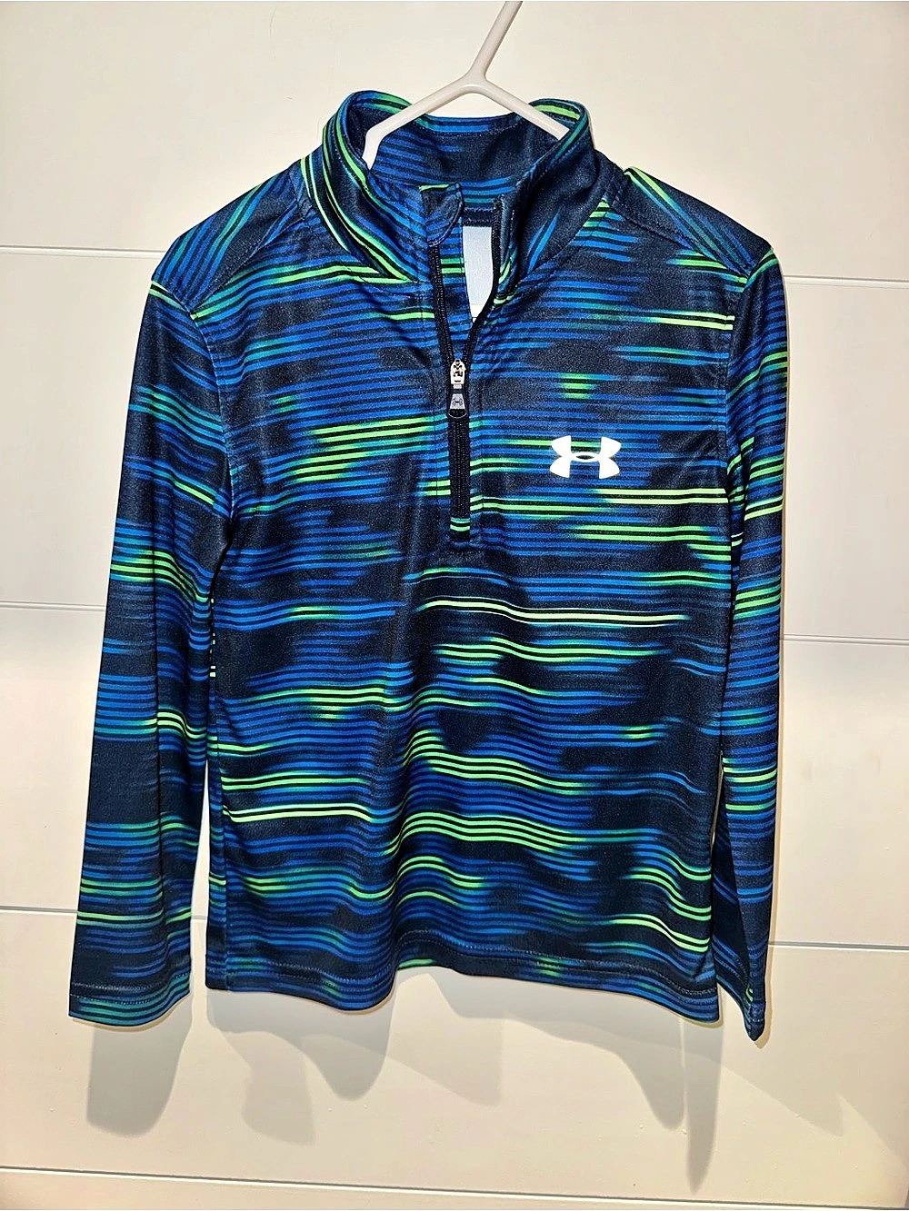 Under Armour Girls Size 4 Blue & Green Quarter-Zip Pullover Like New